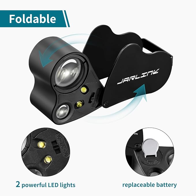JARLINK 30X 60X Illuminated Jewelers Loupe Magnifier, Foldable Jewelry Magnifier - Image 4
