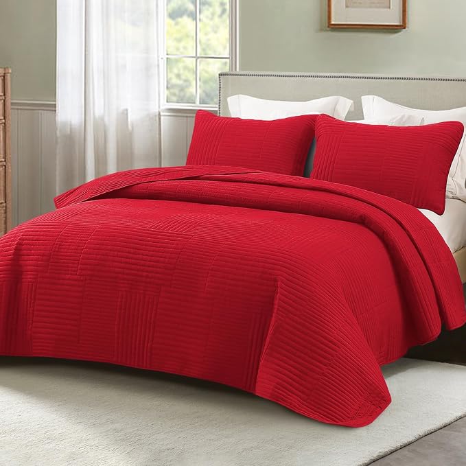 Whale Flotilla Ultra Soft Twin Quilt Bedding Set, Lightweight Microfiber Red by WHALEFLOTILLA