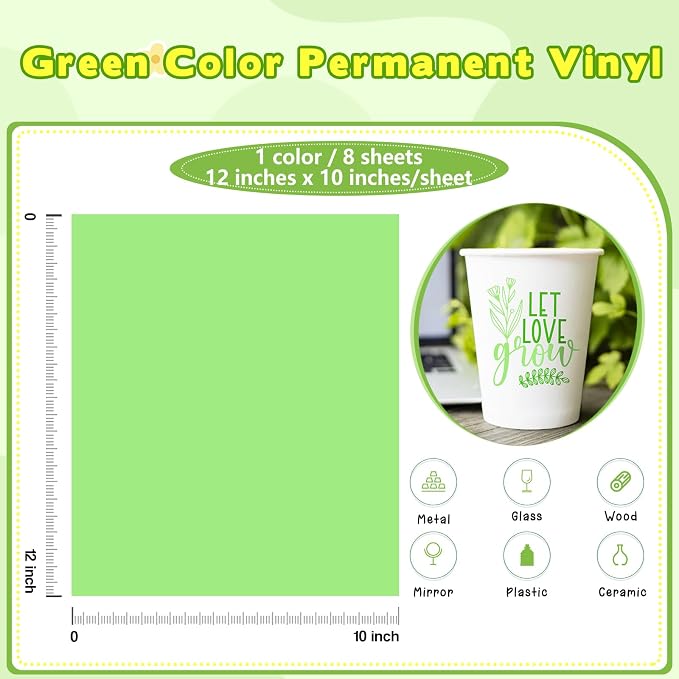 Tintnut Green Permanent Vinyl 8 Sheets 12''x10'' Neo Mint Adhesive Vinyl | - Image 2