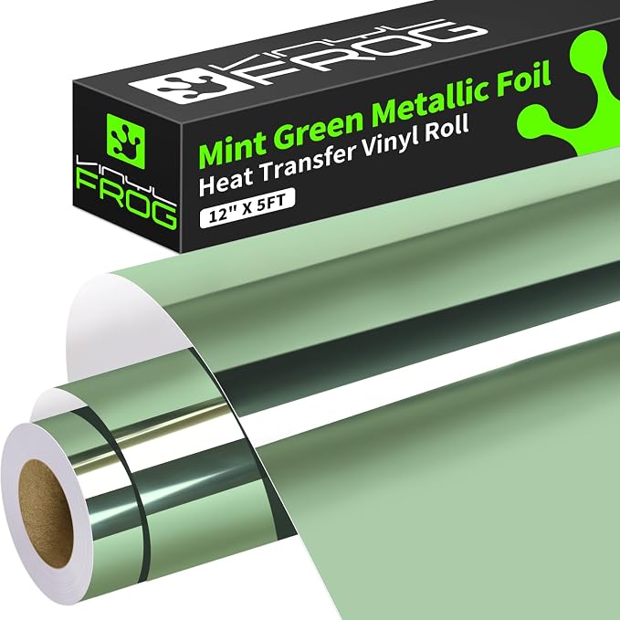 VINYL FROG Mint Green Metallic Foil HTV Vinyl Roll 12" x5ft Mint Green Chrome by VINYLFROG