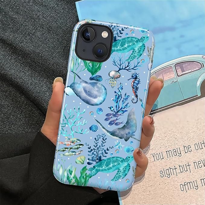 ZHEGAILIAN Case for iPhone 14 Plus, Ocean Stingray Turtle Seahorse Durable - Image 5