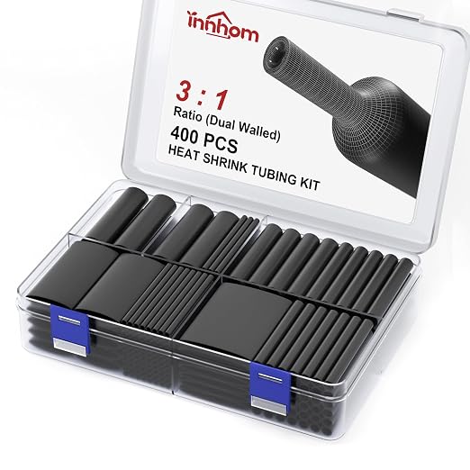 innhom 400pcs Heat Shrink Tubing Black Heat Shrink Tube Wire Shrink Wrap 3:1 by innhom