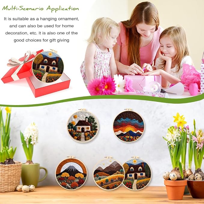 Eforcase Wool Felt Painting Needle Felting Kit, Flowers Landscape Tree Mountain - Image 7