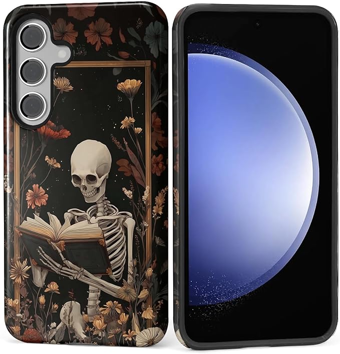 Case for Samsung Galaxy S25 Plus Case, Skeleton Reader Goth Floral Design by Kapadiy