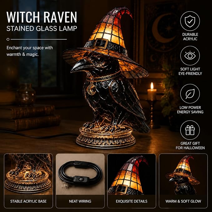 Resin Black Cat Witch Hat Table Lamp - Image 3