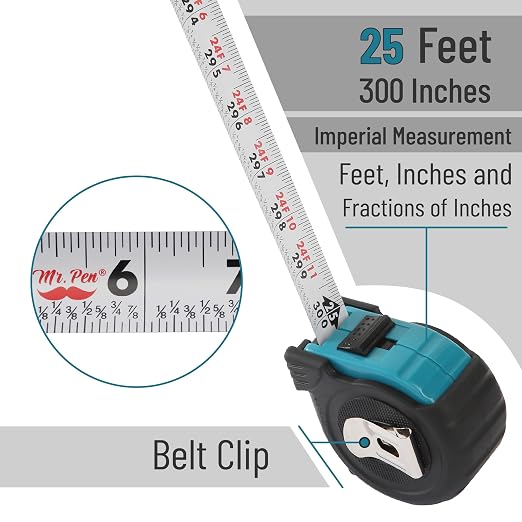 Mr. Pen- Retractable Tape Measure 25 ft, Teal & Black, Easy Read | Steel - Image 3