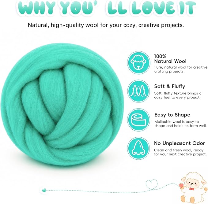 3.53oz Wool Roving: Needle Felting Wool White Roving Wool Felting Supplies Pure - Image 2