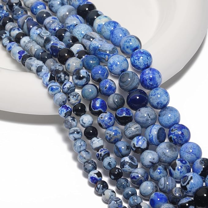 35pcs Round Loose Blue&Grey Fire Agate Beads - Image 3
