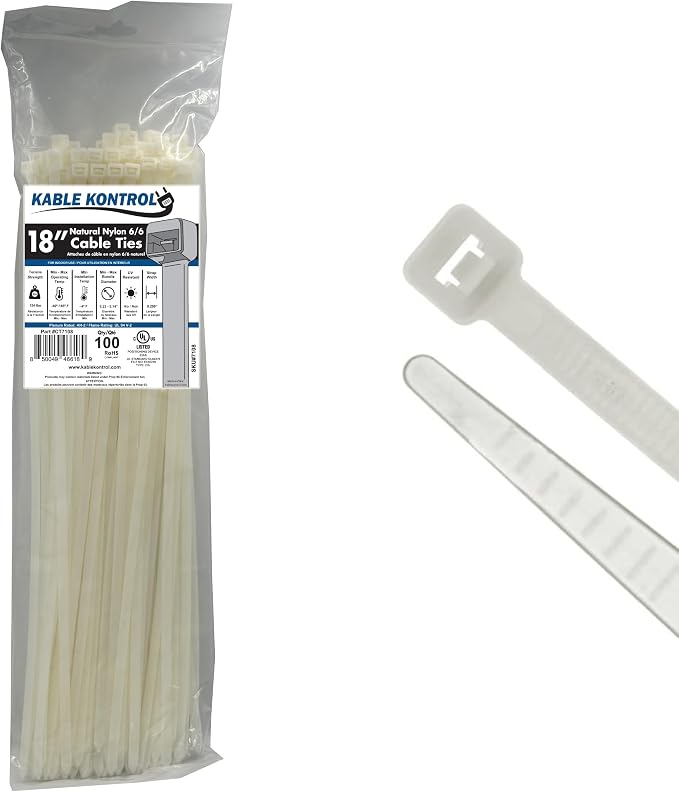 Kable Kontrol Heavy Duty Cable Zip Ties 100 Pcs 18 Inch, Natural White by KABLEKONTROL%C2%AE