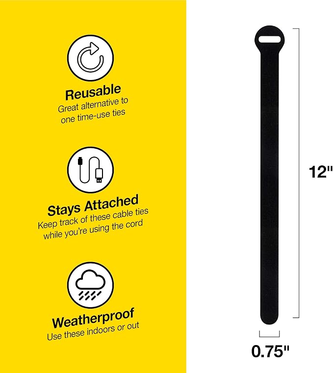 Self-Gripping Cable Ties by Wrap-It Storage, 12 Inch Straps – Reusable Hook and - Image 7