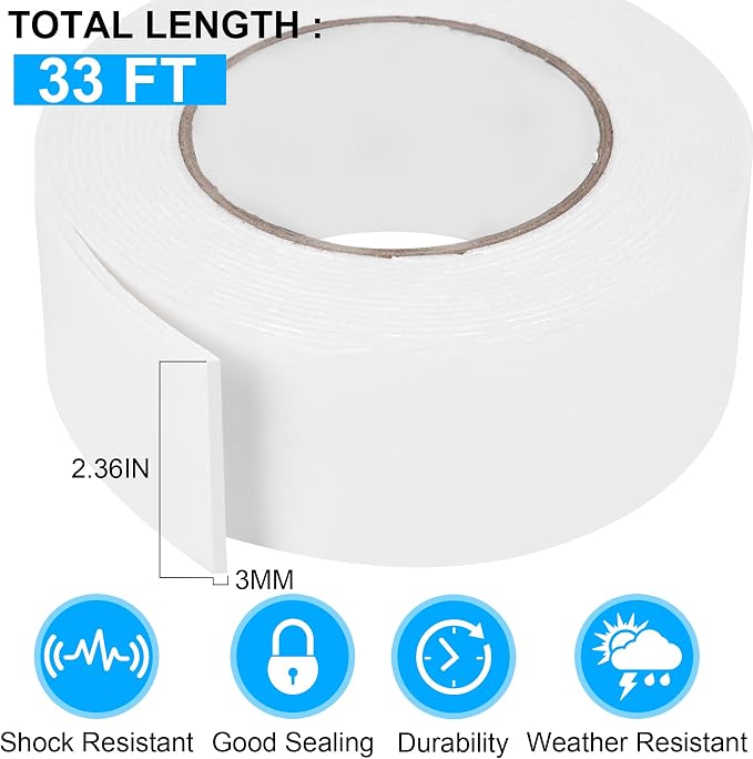 ToLanbbt Double Sided Foam Tape 2.36In x 33FT, Mounting Tape Heavy Duty - Image 2