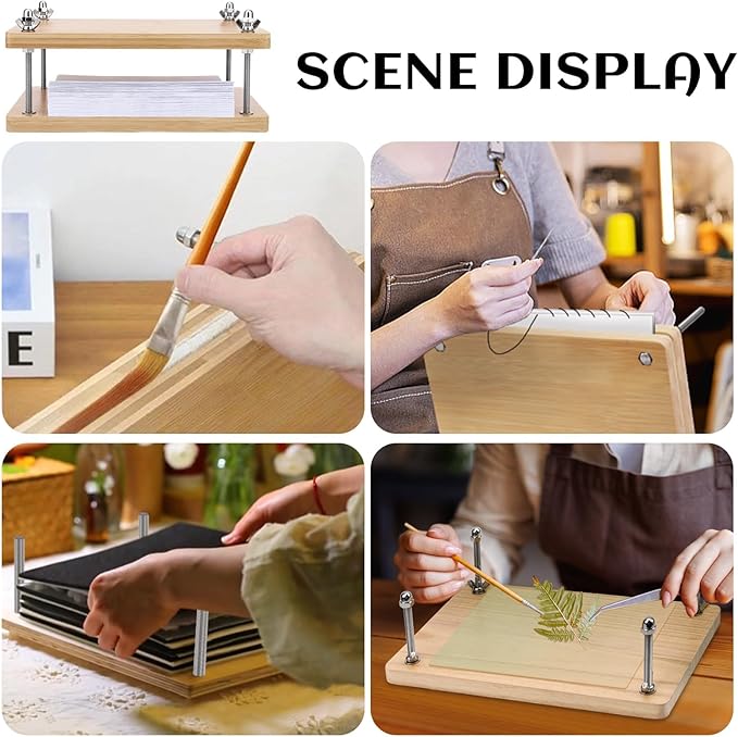 JUPEAN Book Press—7.9”x11.6” Wooden Book Binding Press Bookbinding Kit Flower - Image 5