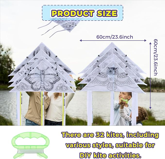 32 Pieces DIY Blank Painting Kites Bulk Kit 23.6 Inch Flying Kites - Image 2