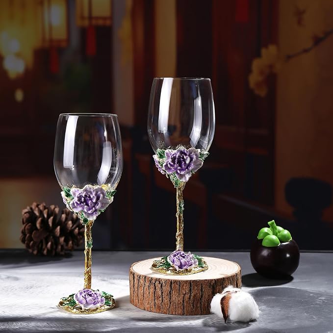 Simcat Handmade Painted Enamel Flower Glass Wine Glasses Transparent Refined - Image 6
