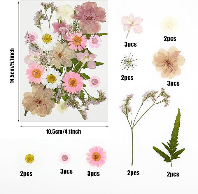 Woohome 44 PCS Pressed Flowers Natural Dried Flowers Pink Resin Flowers Real - Image 6
