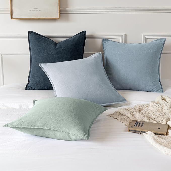 MIULEE Decorative Linen Euro Sham Pillow Covers 26x26 Blue Grey Boho - Image 5