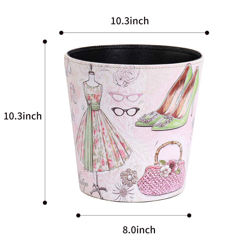 PU Leather Small Trash Can Wastebasket, Round Garbage Container Basket for Bathrooms, Laundry Room, Kitchens, Offices, Kids Rooms, Bedrooms,Dorms,Home Decorative Art Bin, 2.9 Gallon(Fashion Style)