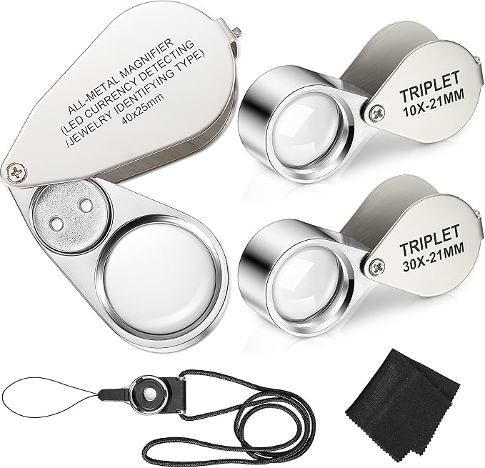 3 Pieces Illuminated Jewelry Loop Magnifier 10X 30X 40X Magnifier Loupe by Frienda