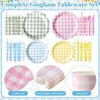 450 Pcs Gingham Tableware Set Decorations Pastel Plaid Paper Plates Napkins - Image 3