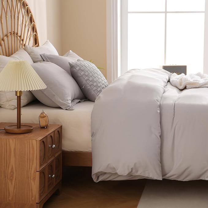 JSD Light Grey Duvet Cover Set Twin Size, 2 Piece Microfiber Kids Duvet Cover - Image 7
