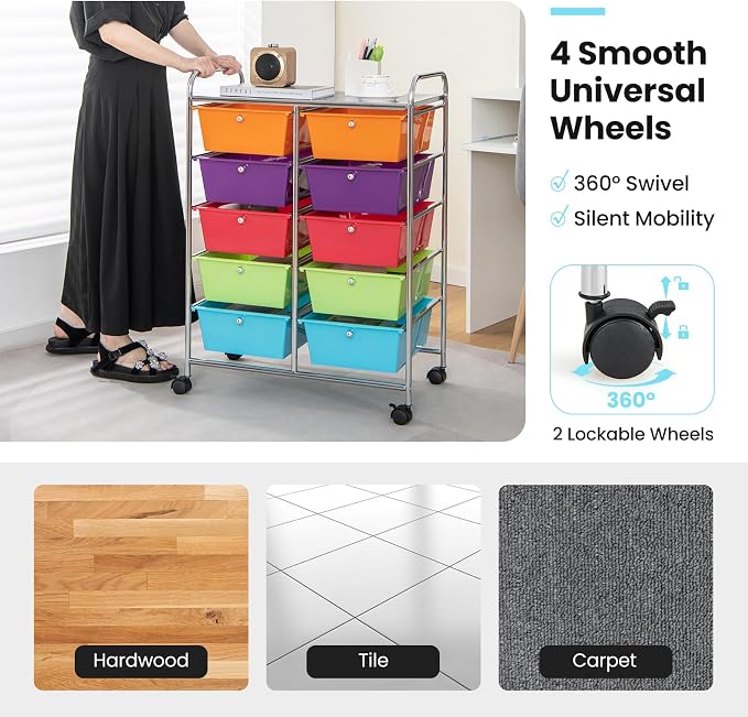 Giantex 10 Drawers Rolling Cart, Classroom Organizers, Storage Cart - Image 6