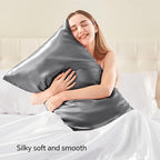BEDELITE Satin Pillowcase with Zipper, Dark Grey Pillow Cases Queen Size Set of - Image 2