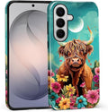 for Samsung Galaxy S26+ Case, Highland Cow Flower Pattern Glossy 2 in 1 by Teonvpu