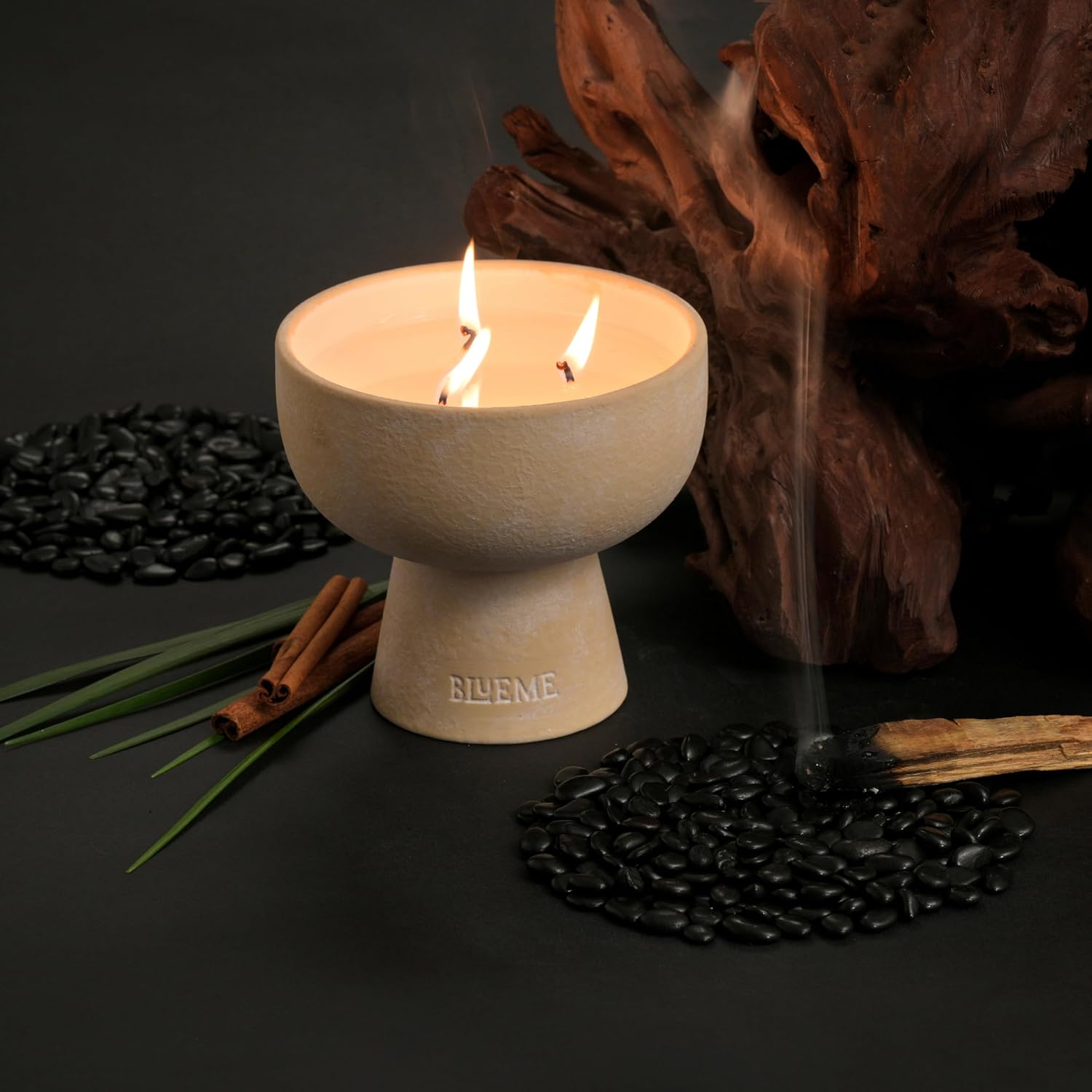 New BLUEME Wellness Candle Wax Refill, Contains Essential Oil, Sustainable, Hand Finished, Hand Poured, Premium, Luxury Ceramic, Natural Cotton Wick (12oz, Palo Santo & Vetiver)