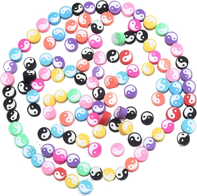 100pcs Colorful Ying Yang Polymer Clay Spacer Beads by LUBINGSHINE