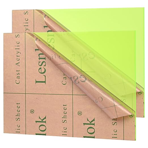 Fluorescent Green Acrylic Sheets 1/8 inch Thick 3mm 2 Pack 12 x 16 Clear by Lesnlok