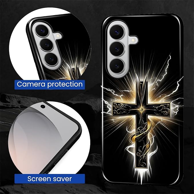 for Samsung Galaxy S26+ Case, Cool Cross Pattern Glossy 2 in 1 Shockproof - Image 5