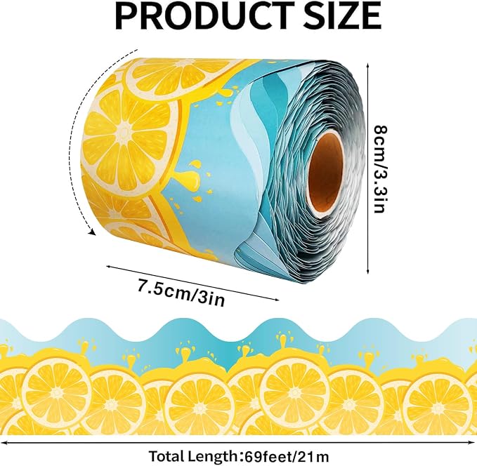 69 Feet Lemon Zest Border Bulletin Board Summer Lemon Slices Juice Scalloped - Image 2