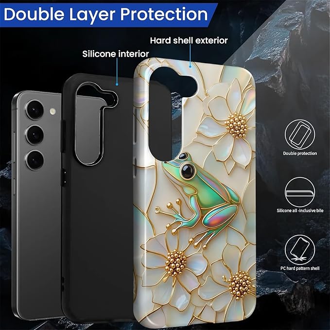 for Samsung Galaxy S23 Plus Case, Stained Glass Frog Flowers Pattern Glossy 2 - Image 3