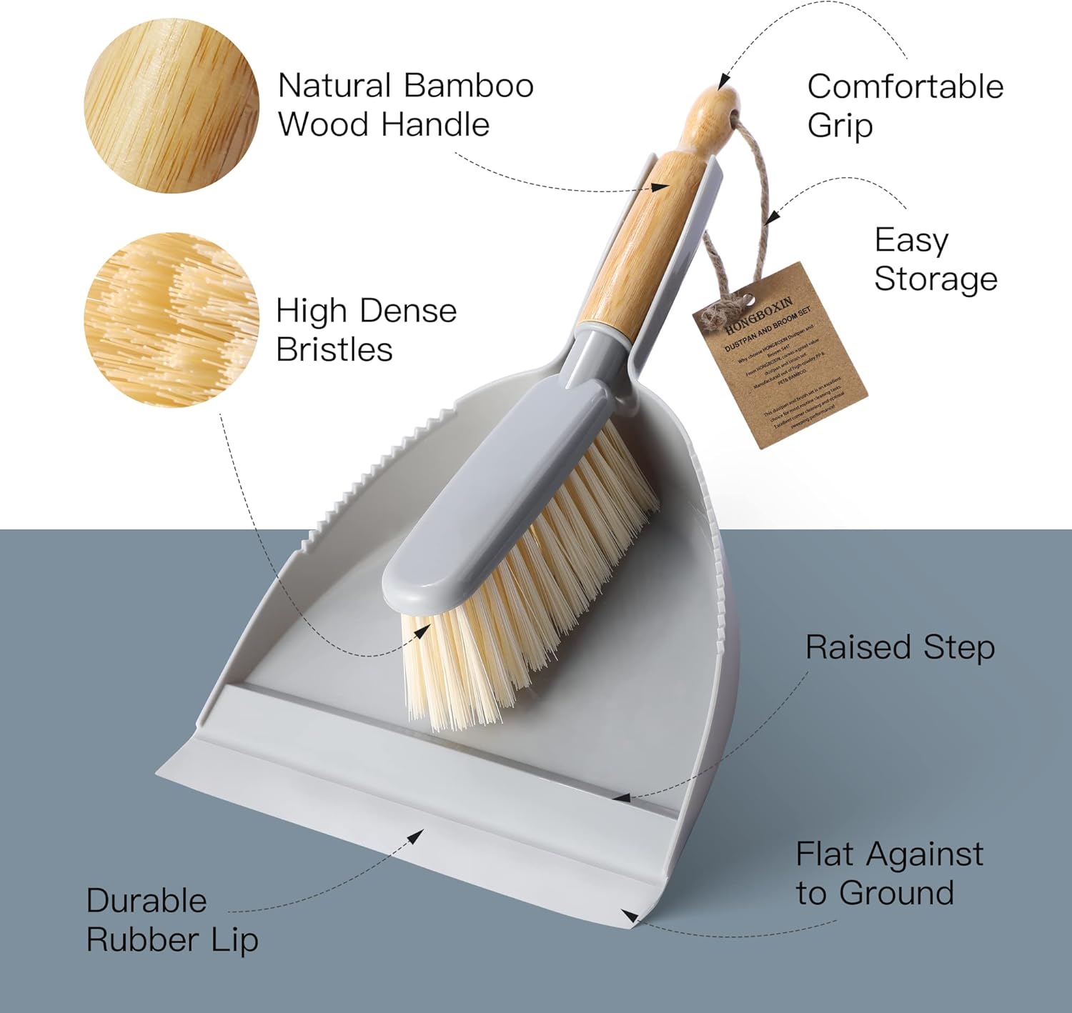 Small Dustpan and Brush Set - Mini Broom with Dustpan Set, Handheld Broom and Dust Pan Combo Set for Home, Pet Care, Car, 14 x 8.7 inch, Grey