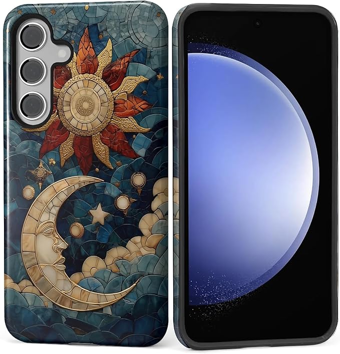 Case for Samsung Galaxy S24 FE Case, Sun Moon Stars Faux Stained Glass Design by Kapadiy