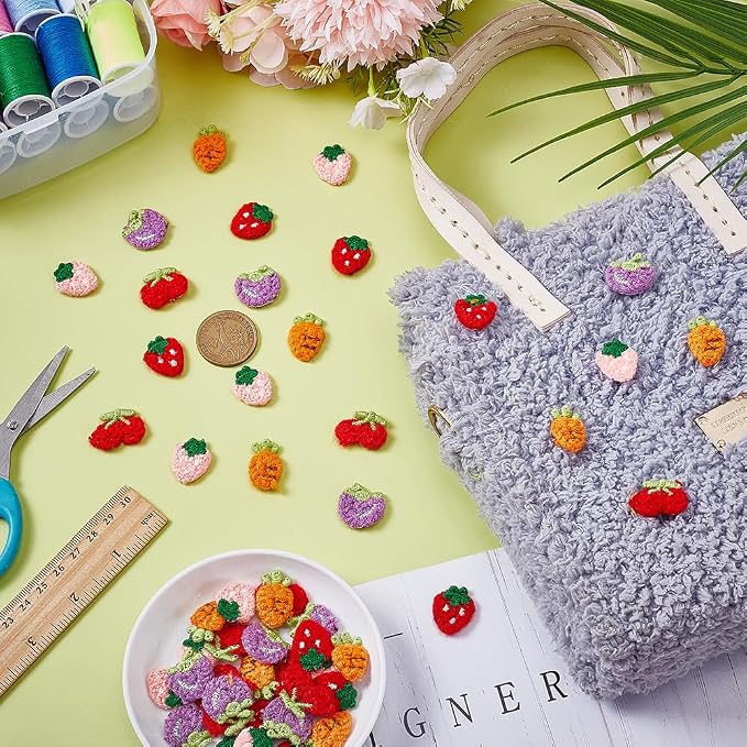 FINGERINSPIRE 50PCS Crochet Appliques 5 Style Fruit Sew On Patch Strawberry - Image 4