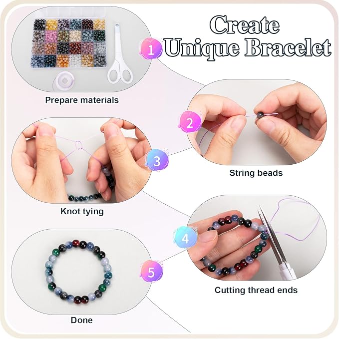XSEINO About 1200+ pcs 6mm Glass Beads Bracelet Making Kit, 24 Assorted Black - Image 5