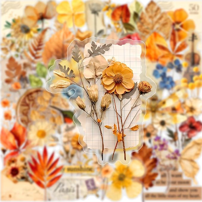 50PCS Transparent Flora Scrapbook Stickers, Flower-G | Vintage Aesthetic Flowers - Image 3