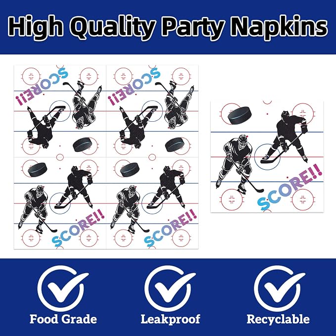 40Pcs Hockey Birthday Decorations Ice Sports Birthday Paper Plates and Napkins - Image 4