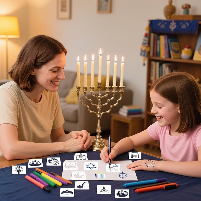 Augshy 56pcs Hanukkah Stencils, Chanukkah Dreidel Menorah Cupcake Stencils - Image 6