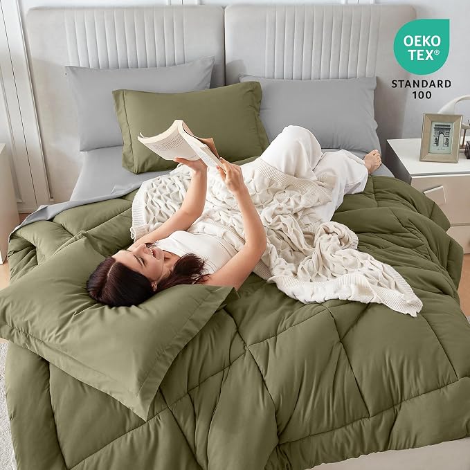 Sasttie Twin Comforter Set, 5 Pieces Reversible Bed in a Bag Twin, Complete - Image 6
