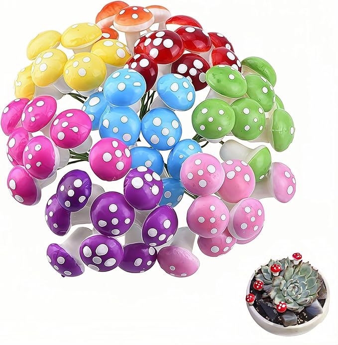 Enchanted Garden Miniature Mushroom Decorations, 40-Piece Resin Fairy Garden by SAYUANVA