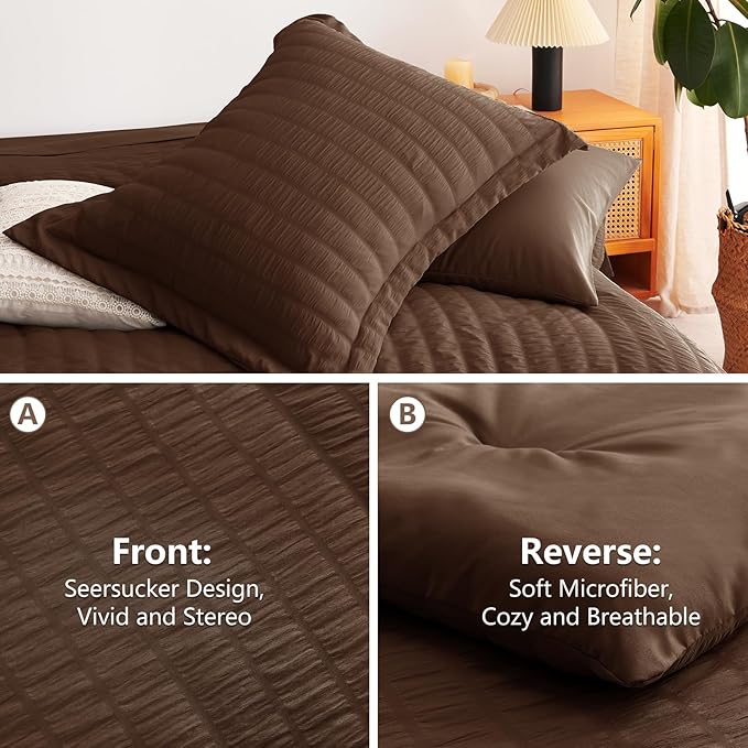 CozyLux King Size Comforter Set Brown Seersucker 7 Pieces Bed in a Bag King - Image 4