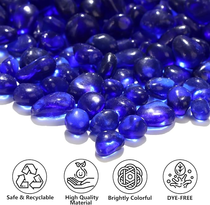 QYGL 0.55LB Cobalt Blue Clear Glass Pebbles, Tumbled Sea Glass Stones - Image 2