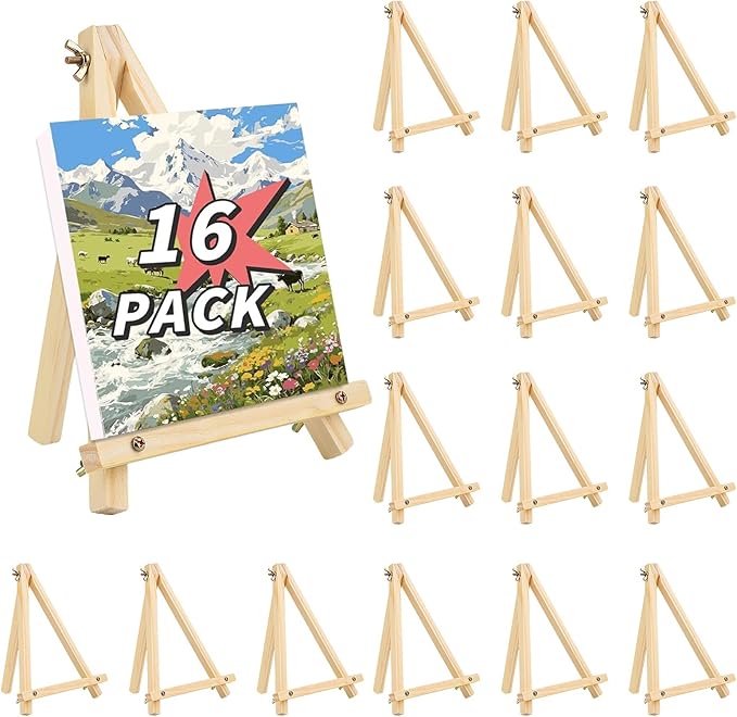 16 Pack 9 Inch Easel for Painting, Wooden Easel Stand Canvas Stand | Smooth Wood by WSICSE