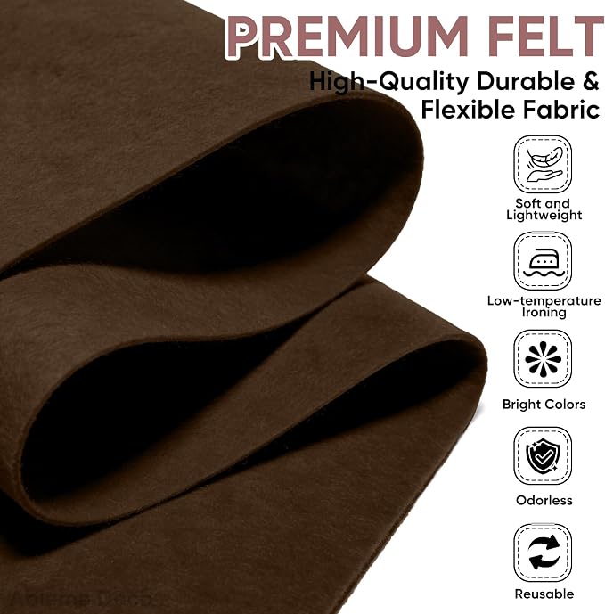 Soft Felt Fabric Sheet 18" x 36", 1.6mm Acrylic Craft Felt, Dark Brown | Soft - Image 6
