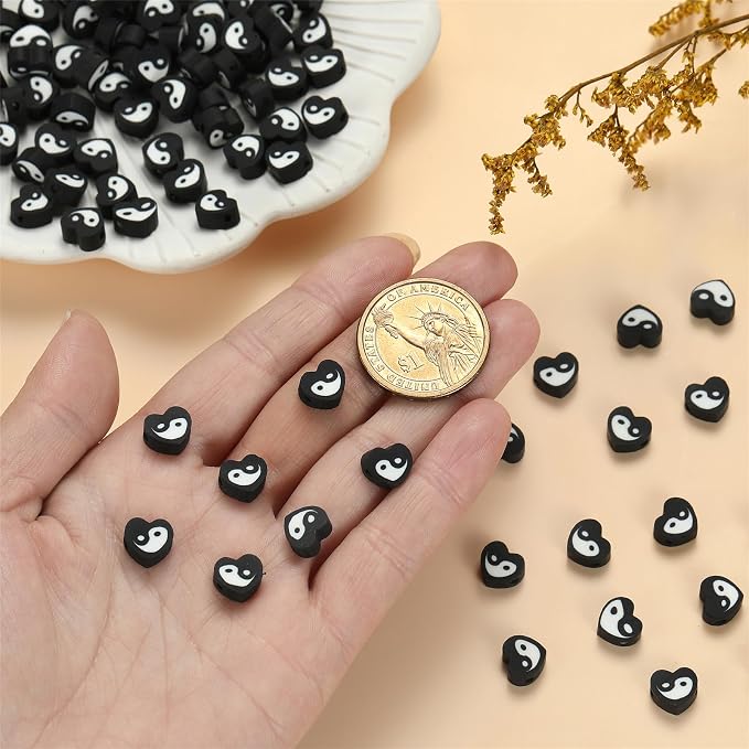 100Pcs 10MM Polymer Clay Beads, Tai Chi Heart Clay Bead Charms - Image 3