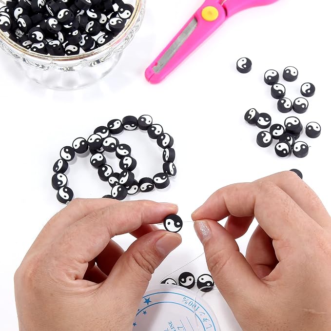 100pcs Black Yin Yang Polymer Clay Spacer Beads - Image 5
