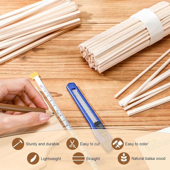 Yulejo 215 Pieces Balsa Wood Sticks Wooden Dowel Rods Square Hardwood - Image 3