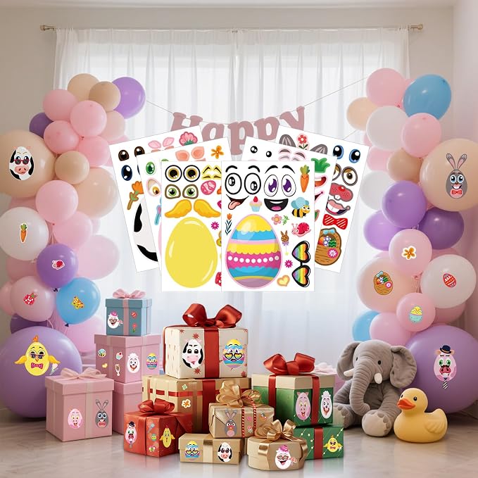 24 Sheets of Easter Stickers for Kids: 6 Unique Colorful Eggs Designs for - Image 4